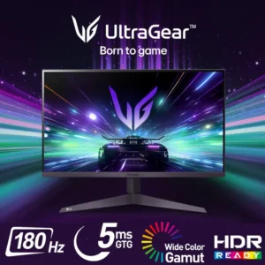 LG 27″ UltraGear™ FHD 180Hz VA Gaming Monitor with AMD FreeSync™, HDR10, Black Stabilizer®, Crosshair, 1ms MBR, Three-Side Virtually Borderless Design, and Tilt Adjustable Stand