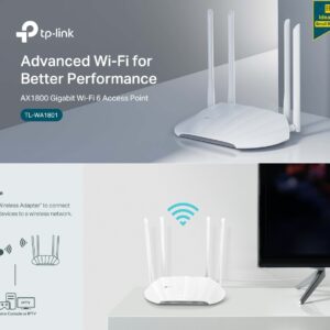 TP-Link AX1800 Dual Band Gigabit Wi-Fi 6 Access Point (TL-WA1801) Desktop Wi-Fi Bridge HE80 & Beamforming Supports Multi-SSID/Client/Range Extender Mode 4 Fixed Antennas Passive PoE