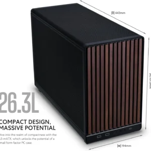 Lian Li A3-mATX Wooden Mini Tower – M-ATX/ITX Support, Wood Front Panel, Up to 10 Fans or 360mm Radiator, 430mm GPU, Modular PSU Mount, Steel Mesh Panels, Black