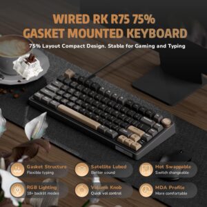 RK ROYAL KLUDGE RKR75 Wired Gaming Keyboard with Volume Knob, 75% Mechanical Gaming Keyboard Custom Gasket Mount with MDA Profile PBT Keycaps, QMK/VIA, Hot Swappable Silver Switch | PHANTOM