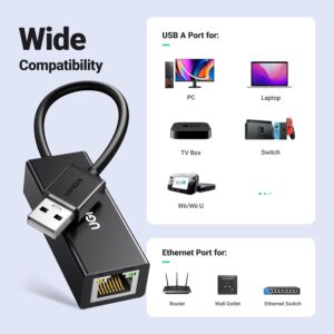 UGREEN Ethernet Adapter USB to 10 100 Mbps Network Adapter RJ45 Wired LAN Adapter for Laptop PC Compatible with Nintendo Switch Wii U MacBook Chromebook Surface Windows macOS Linux – 20254