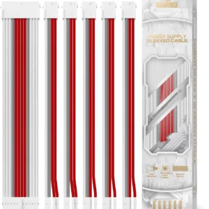 ASIAHORSE Snow Series PSU Cable Extension Kit – 16AWG Cotton Sleeved, 6-Pack, Double CPU Support, 300mm Length, PET Braided, Gold-Plated Terminals, Red-White-Grey