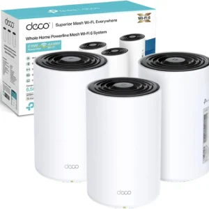TP-Link Deco PX50 AX3000 + G1500 Powerline Mesh WiFi 6 System (3-Pack), AI-Driven, 6,500 ft² Coverage, 3× Gigabit Ports, HomeShield Security, Alexa & Google Compatible