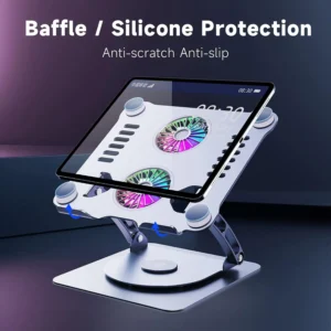 N82 Laptop Cooler with Dual RGB Fans & 360° Rotating Base – Foldable Stand for 12″-15.9″ Laptops, Aluminum + Silicone + ABS