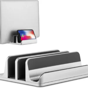 N17-2 4-Slot Vertical Laptop Stand – Space-Saving Aluminum Holder for Laptops & Tablets, Durable & Protective, Silver Finish