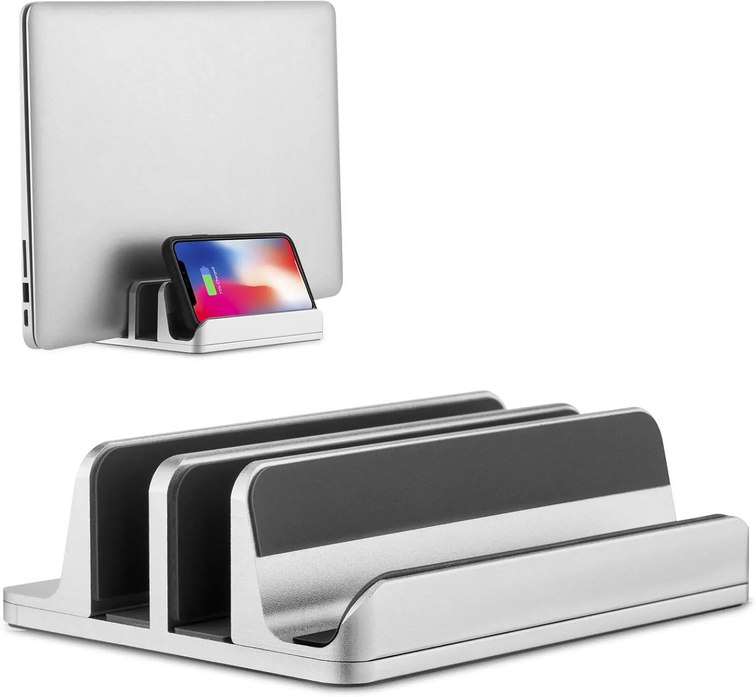 N17-2 4-Slot Vertical Laptop Stand – Space-Saving Aluminum Holder for Laptops & Tablets, Durable & Protective, Silver Finish