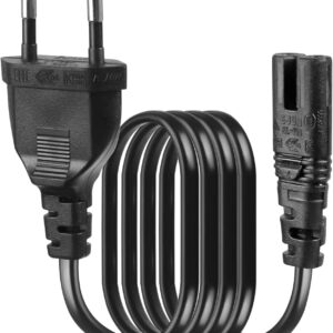 EU 2- Slot Power Cable Euro Plug to IEC320 C7 Figure 8 Non-Polarized 2 Prong European Power Cord  1.5 meter for TV, PS3, PS4, Computers, Printers