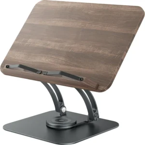 Reading B3 Stand – Foldable 360° Rotating Book/Laptop/Tablet Holder, Natural Rubber Wood & Aluminum, Height Adjustable, 10kg Load, Graphite Finish