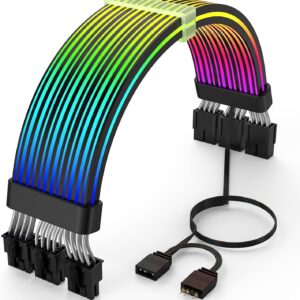 ASIAHORSE 18AWG 3×8 Pin ARGB GPU Extension Cable – Black | Triple 8-Pin PCIe Strimer | 300mm Silicone-Sleeved | AURA Sync Compatible | 81 Addressable ARGB LEDs