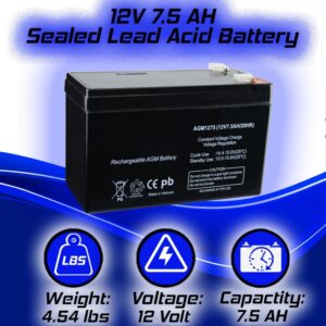 Power Factor 12V 7Ah Sealed Lead Acid Rechargeable Battery with F1 Terminal, for Small UPS, Solar Power, IOT, Kids Car, and Outdoor Camper – BLACK