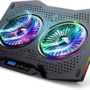 RGB Laptop Cooler, Digital LED Display, 7-Height Levels, 10 Lighting Modes, Gaming Laptop Cooling Pad, 6-Speed Fan Control, Laptop Cooling Stand, 2 USB Ports, for 9” to 17” Notebooks (Black)