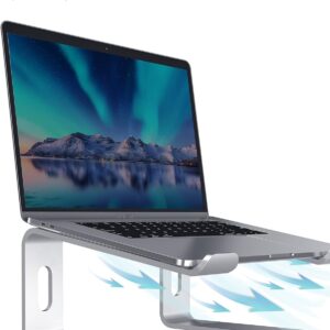 Laptop Stand Aluminum Computer Riser, Ergonomic Laptops Elevator for Desk, Metal Holder Compatible with 10 to 15.6 Inches Notebook Computer, Silver