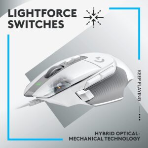 Logitech G502 X Wired Gaming Mouse – LIGHTFORCE hybrid optical-mechanical primary switches, HERO 25K gaming sensor, compatible with PC – macOS/Windows – White
