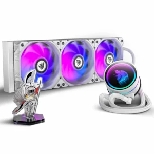 ASIAHORSE Knight W360 ARGB AIO Liquid Cooler White – 360mm Radiator, LCD Display, 3 ARGB Fans, Dual-Pump Design, 330W Cooling, 400mm Tubes, Copper Base
