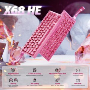 ATTACK SHARK X68HE 60% Mechanical Gaming Keyboard – Rose Contour RGB, Hall Effect Magnetic Switch, 0.01mm RT Accuracy, Adjustable Actuation 0.1–3.4mm, 8KHz Polling, Top Mount