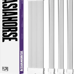 ASIAHORSE 18AWG Snow White PSU Cable Extension Kit – 4 Pack (24-Pin ATX, 4+4 Pin EPS, 2x PCI-E 6+2) Braided Sleeved, Soft Nylon, Cable Combs, Universal Compatibility