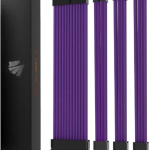 ASIAHORSE 18AWG Purple PSU Cable Extension Kit – 4 Pack (24-Pin ATX, 4+4 Pin EPS, 2x PCI-E 6+2) Braided Sleeved, Soft Nylon, Cable Combs, Universal Compatibility