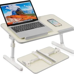 Laptop Stand D1-S 14”-17” | Adjustable Height & Angle | MDF + Aluminum Foldable Table with Wrist Pad – Wooden (52x30cm)