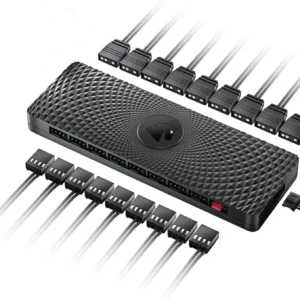 ASIAHORSE Zezzio 9-Port ARGB & PWM Fan Hub – Supports 9x 5V 3-Pin ARGB Fans & 9x PWM Fans, Aura Sync Compatible, Clean Cable Management, Black