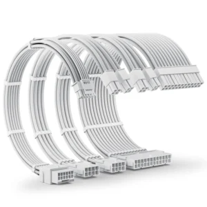 ASIAHORSE 16AWG PCIe 5.0 GPU Extension Cable Snow White – 4-in-1 Kit, 300mm Length, Alloy Copper Terminals, PET Sleeved for RTX 3090Ti, 40 & 50 Series