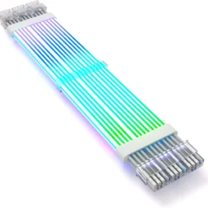 ASIAHORSE 18AWG 3×8 Pin ARGB GPU Extension Cable – White | Triple 8-Pin PCIe Strimer | 300mm Silicone-Sleeved | AURA Sync Compatible | 81 Addressable ARGB LEDs