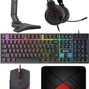 Fantech P51 5 in 1 Power Bundle : Flash HQ53 Headset , Tower II AC304 Headset Stand , Shikari K515 Gaming Keyboard , Vigil MP356 Mousepad , Crypto VX7 Gaming Mouse