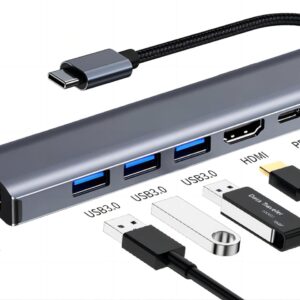 USB C HUB, 6-in-1 USB C Adapter Docking Station with 4K 30HZ 1080P HDMI,100W PD,USB3.0 * 3,RJ45 Ethernet,Compatible with MacBook Pro/Air, Other Type C Laptops Devices.