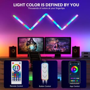 Glide Led Wall Lights, Smart RGBIC Bar Shape Lights 31 cm Each  – WIFI Connection – Compatible With Google Assistant &  Alexa – App Control  Or Remote Control – Music Sync – For Gaming Room Streaming , Gaming Setup, Home Décor , (4 Bars + 3 Corners )