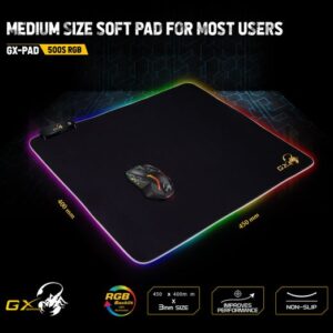 Genius GX-PAD 500S  RGB Gaming Mouse Pad , Included 1.8m USB Cable –  3 Dynamic RGB modes and 7 Static lighting modes – Premium Smooth Surface, Non-Slip Rubber Base – 450 x 400 x 3mm