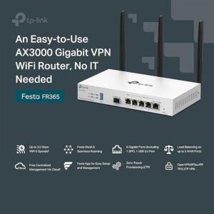 TP-Link Festa FR365 AX3000 Gigabit VPN Router – Dual-Band Wi-Fi 6, Cloud Management, 5 WAN Load Balancing, SFP Port, VPN Security, Mesh Networking, Zero-Touch Setup