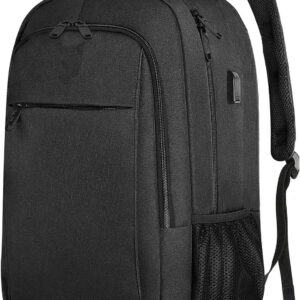 BLACK Laptop Backpack Water Resistant – USB Charging Port  –  STORAGE SPACE & Organized POCKETS  – Fits 15.6 Inch Notebook – For Travel College School