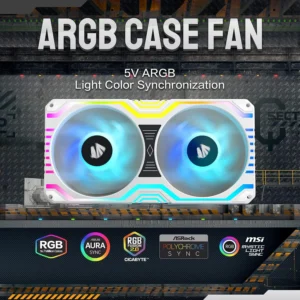 ASIAHORSE FS Matrix ARGB 240mm Fan Kit – 2x120mm PWM Fans, 48 Addressable LEDs, 800-1800 RPM, 66.5CFM Airflow, Low Noise, Aura Sync, High Cooling Performance, White