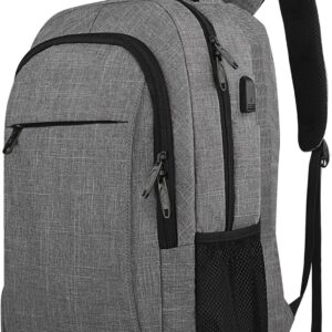 Grey Laptop Backpack Fits 15.6″ Notebook – USB Charging Port – Water Resistant –  STORAGE SPACE & Organized POCKETS – For Travel College School