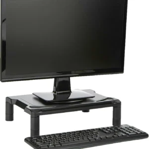 L35 Adjustable Tempered Glass Monitor Stand – Black, 3 Height Levels, Universal Riser for Monitors, Laptops & Office Devices (385mm Width)