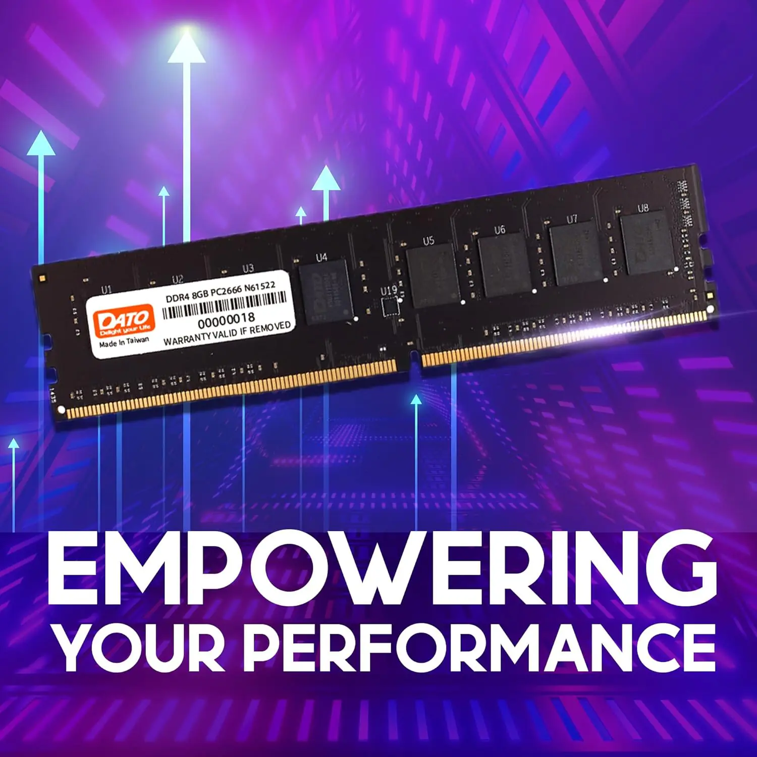 DATO 8GB DDR4 U-DIMM Desktop RAM | PC3200 | 3200MHz | 240-Pin | 1.2V Low Voltage | Unbuffered Memory Module