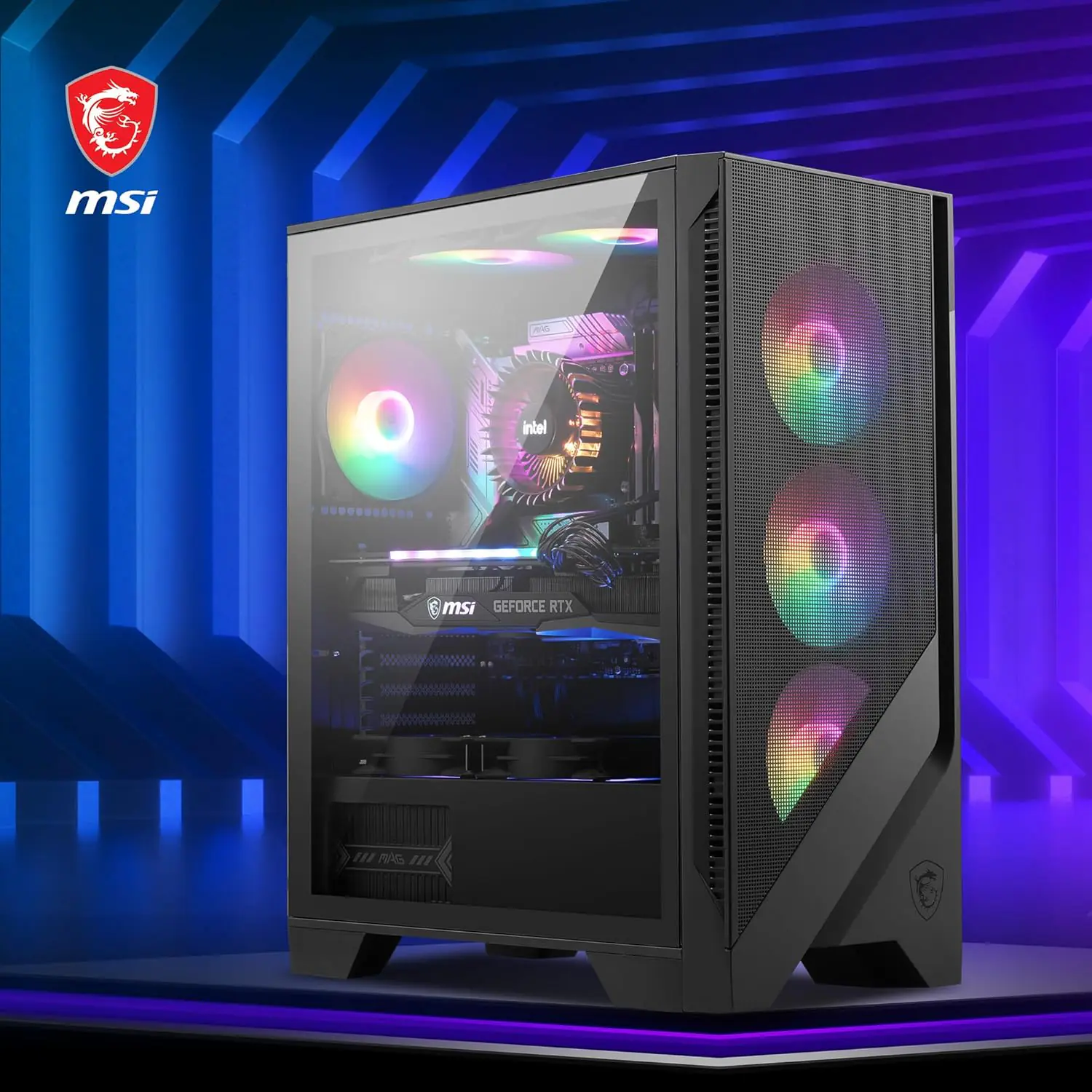 MSI MAG Forge 120A Airflow Premium Gaming PC Case: Auto RGB Fan, Vertical GPU Bracket, Side Air Vents, 360mm Radiator Support, 4mm Thick Tempered Glass, 6 Build-in Fans , Supports Up to 8 Fans | BLACK