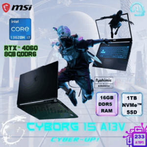 MSI Cyborg 15 A13VF | Core i7 -13620H | 16GB DDR5 RAM , 1TB SSD | RTX™ 4060 ; 8GB GDDR6 , 233 AI TOPS | 15.6″ FHD IPS 144Hz | DOS | 1-Zone Blue Backlit EN/AR Keyboard | Translucent Black