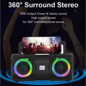Kisonli K1 Portable Bluetooth 5.0 Bass Stereo Speaker | 9 RGB Light Modes | Rechargeable Karaoke Music Player with Handle Phone Cradle | Supports USB,  TF Card, Mic Input