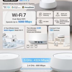 TP-Link Deco BE3600 Mesh WiFi 7 Router | Dual-Band 3600 Mbps | 2× 2.5 Gbps Ports | AI-Driven Roaming | HomeShield Security | Works with Alexa & Google Home