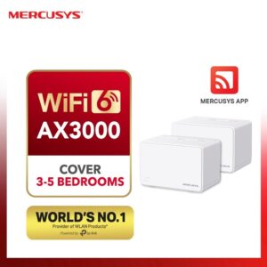 MERCUSYS Halo H80X AX3000 Whole Home Mesh Wi-Fi System 2-Pack – Dual-Band 3000 Mbps, Covers 5,000 ft², Connects 150+ Devices, Seamless Roaming, Full Gigabit Ports