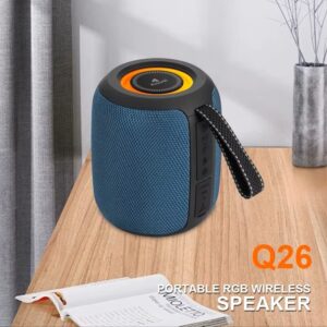 KISONLI Q26 RGB Music Speaker Blue | 10W Portable Bluetooth Speaker | 1200mAh Battery | RGB Lighting | Memory Card Support | For Mobile, PC, Outdoor & Karaoke Use