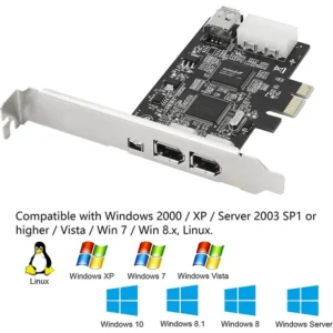 PCIe Firewire Card, PCI-E X1 to IEEE 1394 3X 6Pin & 1x 4Pin with Low Profile Bracket for Video,Photo