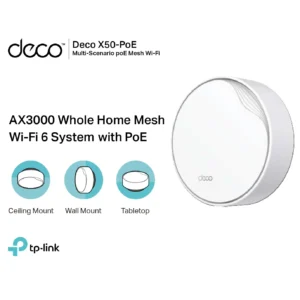 TP-Link Deco X50-PoE AX3000 Mesh WiFi 6 System (3-Pack) – 2.5 Gbps Multi-Gig Port, PoE Support, Ceiling/Wall Mountable, AI-Driven Mesh, HomeShield Security & App Setup
