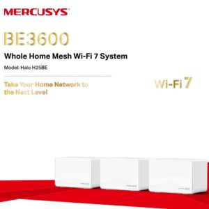 MERCUSYS Halo BE3600 Wi-Fi 7 Whole Home Mesh System 3-Pack – Dual-Band 3.6Gbps, Covers 7,000 ft², Connects 150+ Devices, Full Gigabit Ports, MERCUSYS App Control