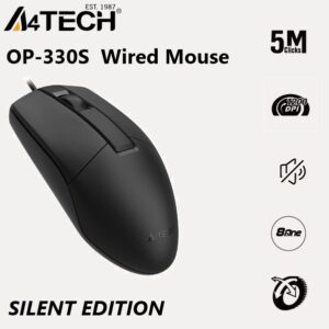 A4TECH OP-330S Wired Mouse: Durable Button Life, 1200 DPI Precision, Silent Clicks, Wider Scroll Wheel, 4-Way Scrolling, 8-in-One Gestures, Hyper-Fast Scrolling, Contoured Design , USB Connectivity | BLACK
