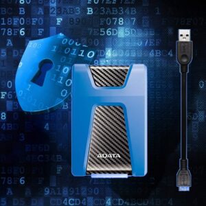 ADATA HD650 1TB Portable External Hard Drive -2.5 Inches Format eSATA Interface with USB Connectivity  – Military Grade Shock Resistant – Supports Windows , Mac OS , Linux – Blue
