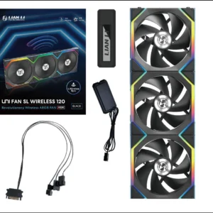 Lian Li UNI Fan SL Wireless 120mm ARGB Triple Pack Black, 3 Fans, Controller Included, 2.4GHz Wireless RGB & Fan Control, Customizable Lighting, High-Performance Cooling