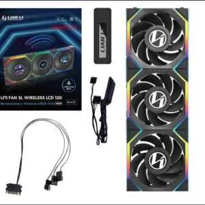 Lian Li UNI Fan SL LCD Wireless (Reverse Blade) 120mm ARGB Fan – Triple Pack – 1.6″ LCD Display – 2.4 GHz Wireless Signal for RGB & Fan Control – Controller Included & Required – Black(12RSLLCD1W3B)