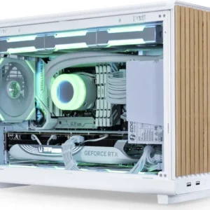 Lian Li A3-mATX Wooden Mini Tower – M-ATX/ITX Support, Wood Front Panel, Up to 10 Fans or 360mm Radiator, 430mm GPU, Modular PSU Mount, Steel Mesh Panels, White