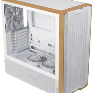 Lian Li Lancool 217 Mid Tower – E-ATX, Walnut Wood Panel, 5 PWM Fans (2×170mm, 2×120mm, 1×140mm), Dual PSU Mount, Top 360mm Radiator Support, Premium Cooling Design, White